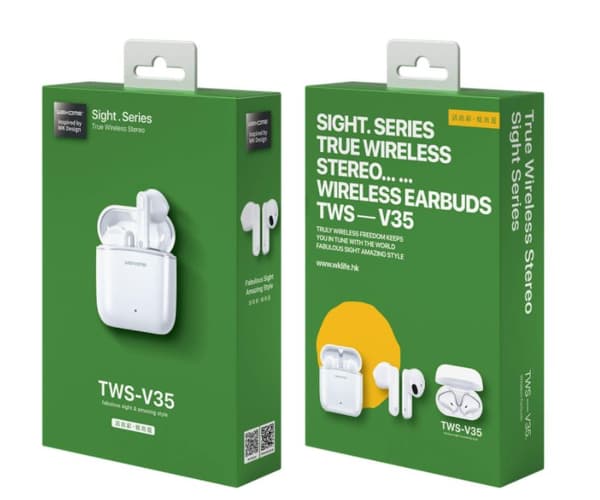 Trådlösa in-ear hörlurar TWS35 med LED-display, vit,Sero