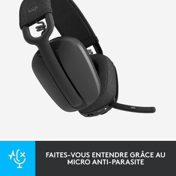 Logitech - Lätt trådlös lyssnande hjälm med bakgrund Micro Anti -Noise - Vibe 100 - Grafitzon