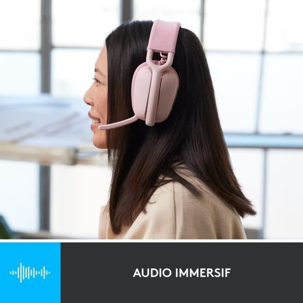 Logitech - Lätt trådlös lyssnande hjälm med bakgrund Micro Anti -Noise - Vibe 100 - Rose Zone