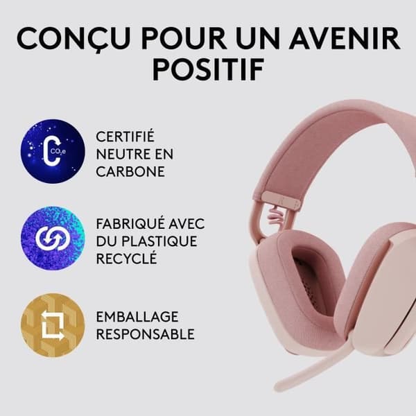 Logitech - Lätt trådlös lyssnande hjälm med bakgrund Micro Anti -Noise - Vibe 100 - Rose Zone