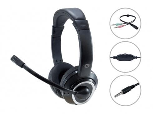 Conceptronic POLONA02BA headsetjackkabel, mikrofon, volymkontroll. Stereo YK svart