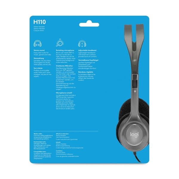 Logitech H110 headset - Dubbel 3,5MM anslutning - Grå