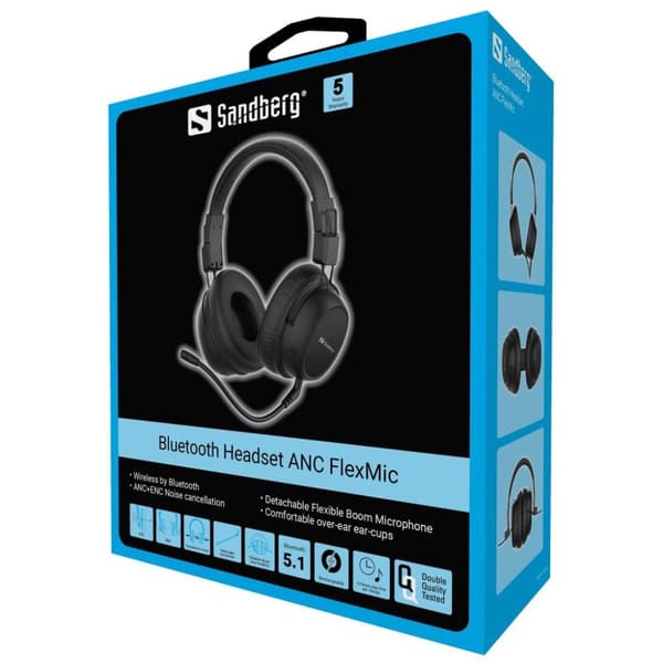 Sandberg Bluetooth Headset ANC FlexMic - Kuulokkeet - ympyrä - Bluetooth - langaton - aktiivinen melunvaimennus