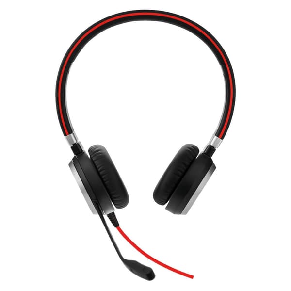Jabra Evolve 40 UC Duo USB (huvudband), USB-anslutning med mute-knapp och volymkontroll på kabeln, integrerat busylight, diskret mikrofonarm (6399-829