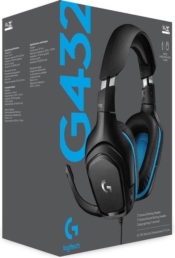 Logitech G432 - Spelheadset - Svart & Blå - PC