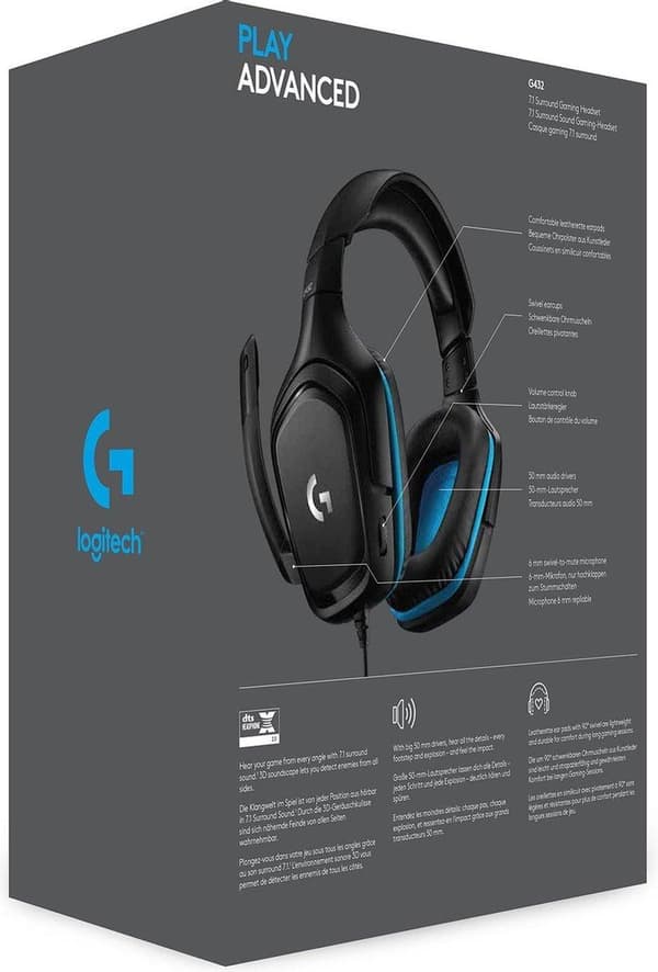 Logitech G432 - Spelheadset - Svart & Blå - PC
