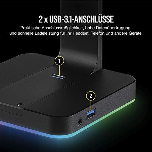 Corsair Gaming ST100 RGB Premium kuulokejalusta - Äänikortti - 16-bittinen - 48 kHz - Stereo - USB 3.1 Gen 1