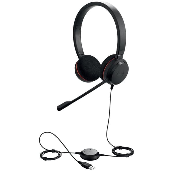 Jabra Evolve 20 MS Duo USB (huvudband), USB-anslutning med mute-knapp och volymkontroll på kabeln/certifierad för Microsoft (4999-823-109)