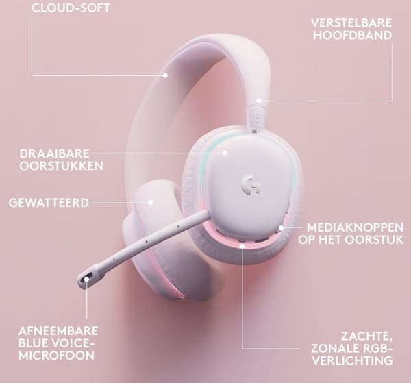 Logitech G735 Aurora - Trådlöst spelheadset - Bluetooth - Vit
