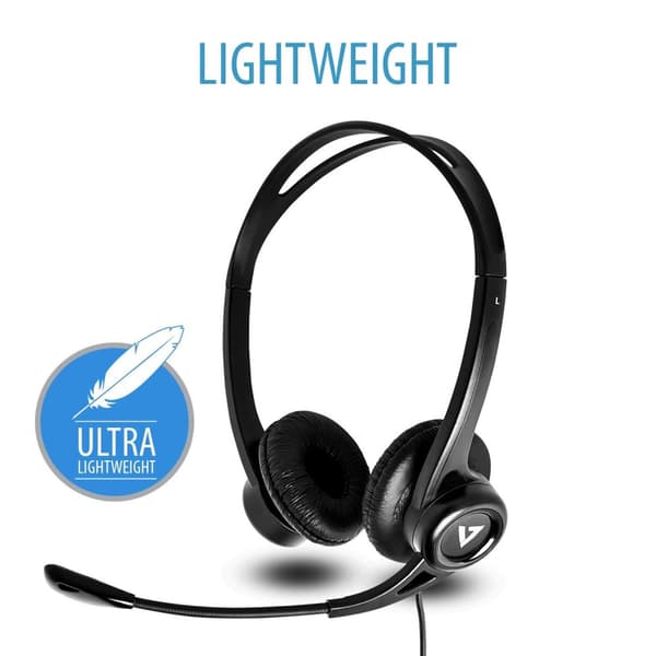 V7 Essentials - headset - on-ear - kablet - USB - sort