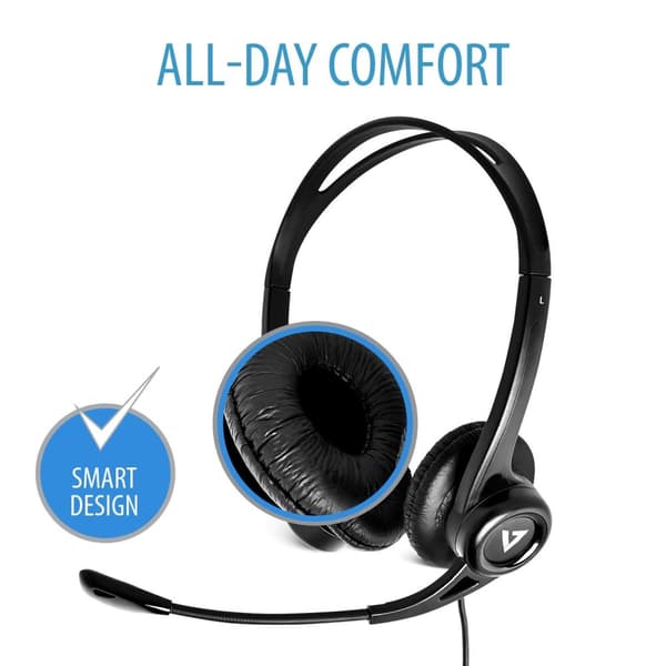 V7 Essentials - headset - on-ear - kablet - USB - sort