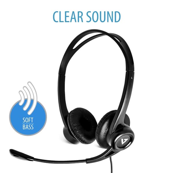 V7 Essentials - headset - on-ear - kablet - USB - sort