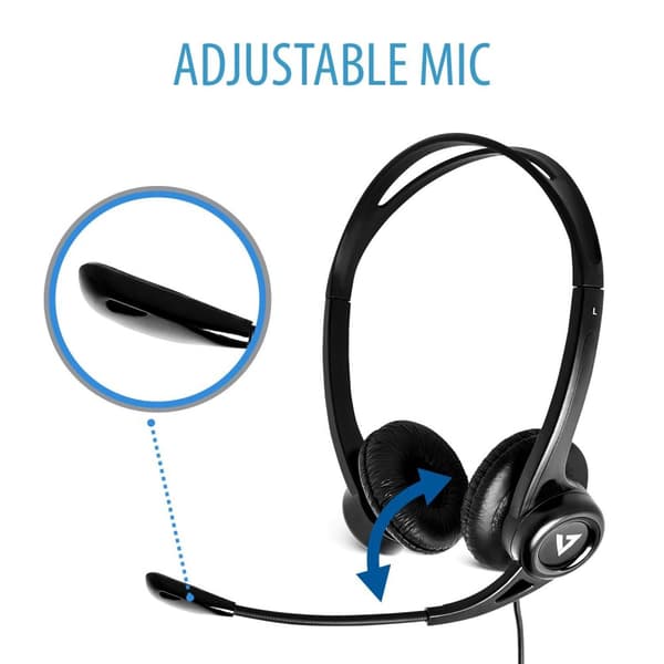 V7 Essentials - headset - on-ear - kablet - USB - sort