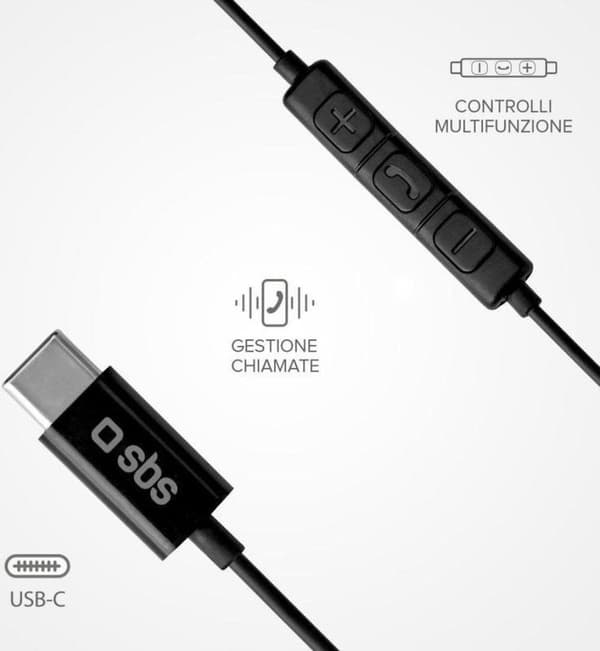 Stereo earset Type-C-kontakt med mikrofon, svart färg