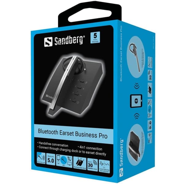 Sandberg 126-25 hörlurar/headset Trådlös öronkrok Kontor/callcenter Bluetooth Laddningsfodral Svart, Grå