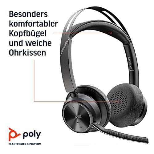 Poly Voyager Focus 2 UC - Headset - on-ear - Bluetooth - trådlös, trådbunden - aktiv brusreducering - adapter USB-C via Bluetooth - med laddningsstati
