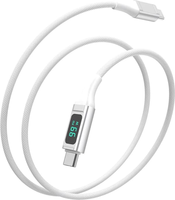 4smarts USB-C til USB-C-kabel DigitCord 100W 1,5m hvid Oplad dine enheder hurtigt og effektivt uden at miste overblikket over transmissionsydelsen. Di