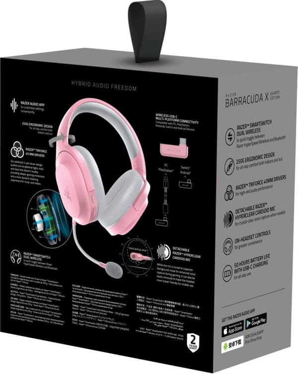 Razer Barracuda X (2022) trådløst gaming-headset - Quartz Pink (PC/PlayStation/Switch/Android)