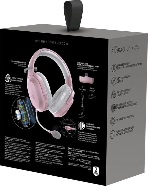 Razer Barracuda X langattomat pelikuulokkeet - kvartsin vaaleanpunainen