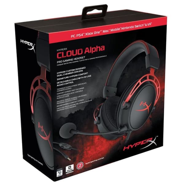 HyperX Cloud Alpha Pro Gaming Headset - PC, PS4, PS5, Xbox One & Xbox Series - musta/punainen