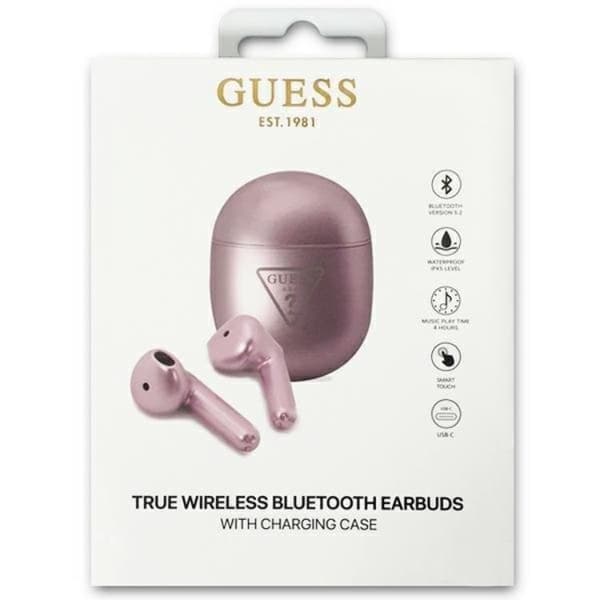GUESS TWS Bluetooth Hörlurar Triangle Logo Docking Station - Lila