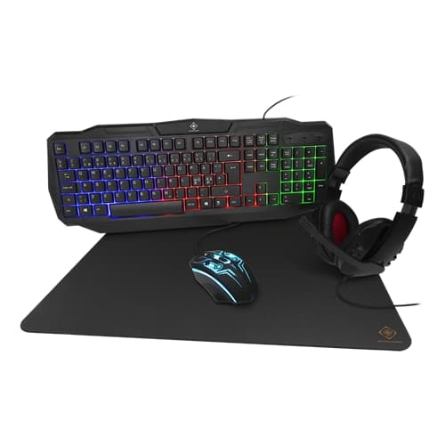 DELTACO GAMING 4-i-1 RGB-gaming kit, headset, tangentbord, mus och musmatta, RGB/svart