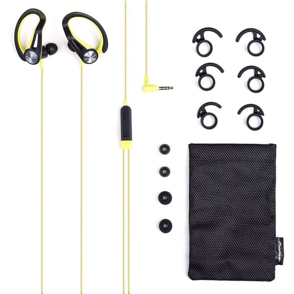 Pioneer SE-E5T(H) In-Ear Sport/Active Header med Clip (kontroll, mikrofon, lätt och bekväm, vattenavvisande (IPX4), 3,5 mm kontaktkontakt, för iPhone,