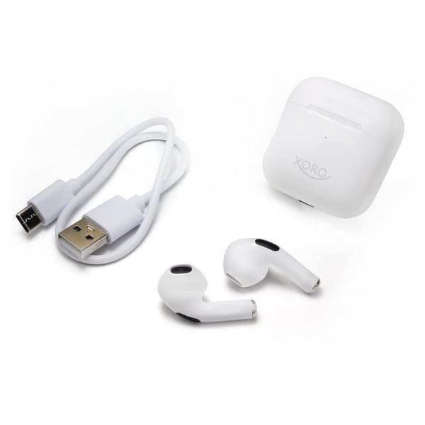XORO KHB 30 True Wireless In-Ear-telefoner - Trådløse øretelefoner - Bluetooth 5.0 - Indbygget mikrofon - Almindelig opladningsetui - Hvid