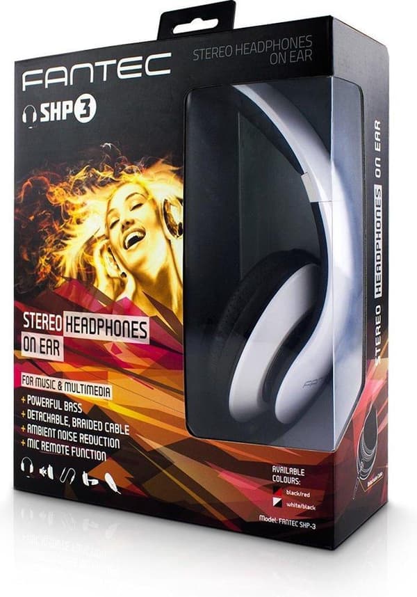 Fantec SHP-3 stereohörlurar med BÃgel vit/svart