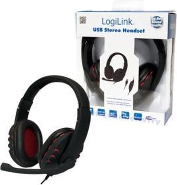 LogiLink HS0033 Binaural Headband Sort, Røde hovedtelefoner