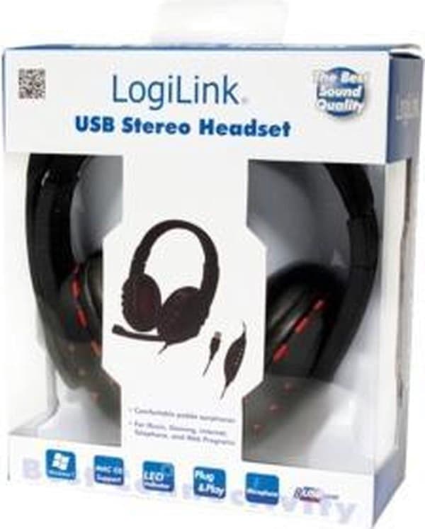 LogiLink HS0033 Binaural Headband Sort, Røde hovedtelefoner