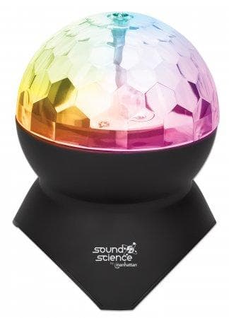MANHATTAN Sound Science Bluetooth®-højttaler med diskokugle II Farverige LED-effekter, kontroller, FM-radio, microSD-kortslot, USB-A-port, 3,5 mm jack
