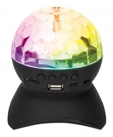 MANHATTAN Sound Science Bluetooth®-højttaler med diskokugle II Farverige LED-effekter, kontroller, FM-radio, microSD-kortslot, USB-A-port, 3,5 mm jack