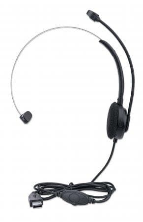 MANHATTAN Mono USB Headset On-ear design (on-ear), ensidig öronkåpa, trådbunden, USB-A-kontakt, integrerad volymkontroll, justerbar mikrofon, svart (1