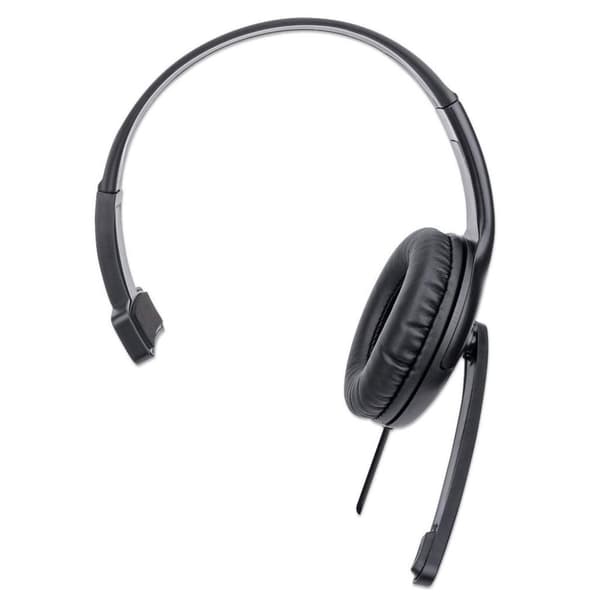 MANHATTAN Mono USB Headset Circumaural design (over-ear), ensidig öronkåpa, trådbunden, USB-A-kontakt, integrerad volymkontroll, justerbar mikrofon, s