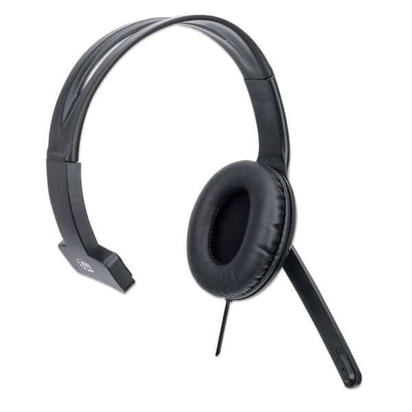 MANHATTAN Mono USB Headset Circumaural design (over-ear), ensidig öronkåpa, trådbunden, USB-A-kontakt, integrerad volymkontroll, justerbar mikrofon, s
