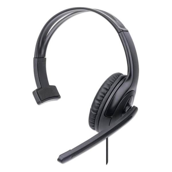 MANHATTAN Mono USB Headset Circumaural design (over-ear), ensidig öronkåpa, trådbunden, USB-A-kontakt, integrerad volymkontroll, justerbar mikrofon, s