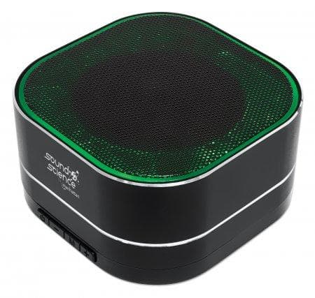 MANHATTAN Sound Science Metallic LED Bluetooth®-kaiutin Bluetooth 5.0, mikrofoni handsfree-toimintoon, säätimet, FM-radio, microSD-korttipaikka, musta