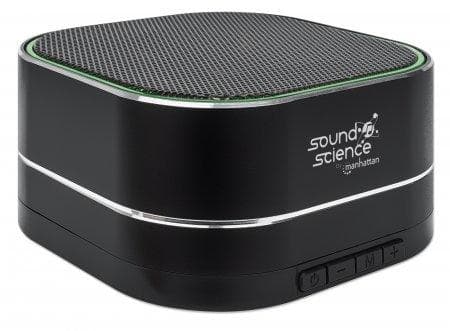 MANHATTAN Sound Science Metallic LED Bluetooth®-kaiutin Bluetooth 5.0, mikrofoni handsfree-toimintoon, säätimet, FM-radio, microSD-korttipaikka, musta