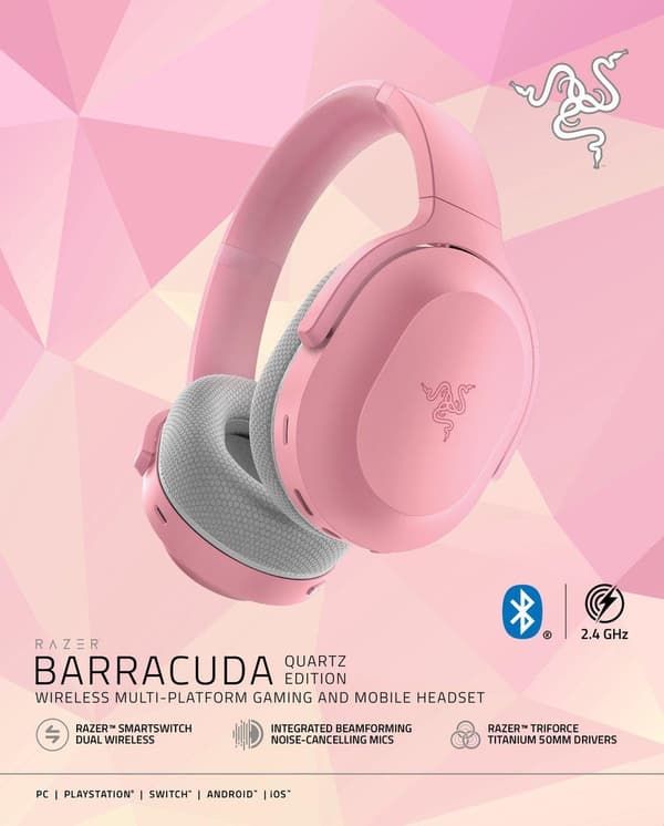 Razer RZ04-03790300-R3M1 kuulokkeet ja kuulokkeet langattomat pääranneke USB Type-C Bluetooth harmaa - vaaleanpunainen (RZ04-03790300-R3M1)