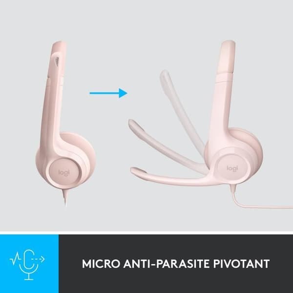 Logitech H390 Stereo Wired Hjälm med antibruitetsmikrofon, USB -A - Rose