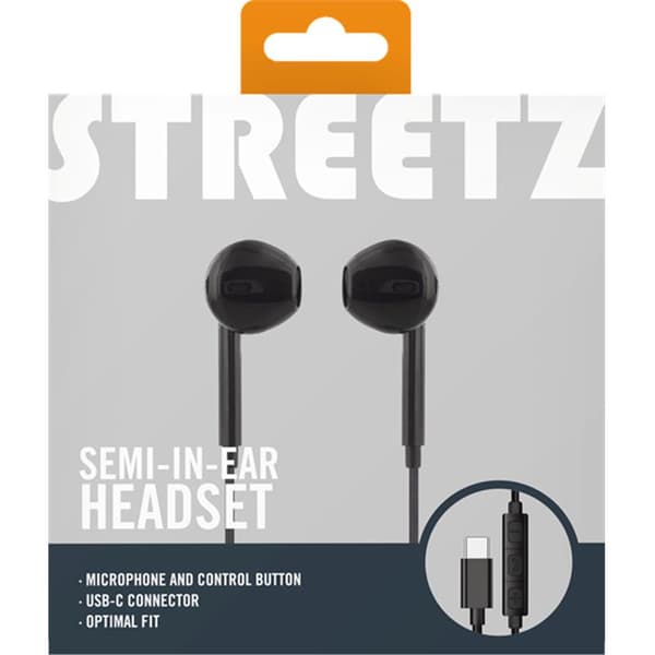 STREETZ Semi-in-ear hörlurar, 3-knapp, USB-C - Svart