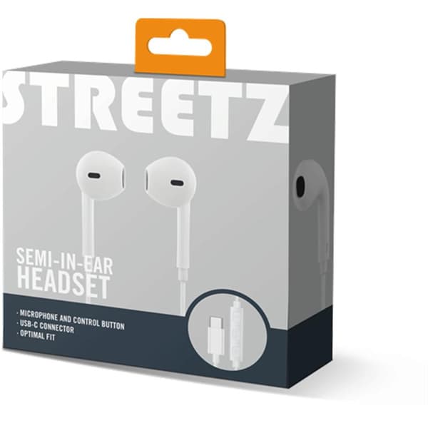 STREETZ Semi-in-ear hörlurar, 3-knapp, USB-C - Vit