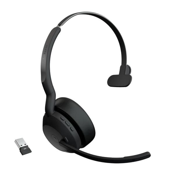 GN Jabra Jabra Evolve2 55 MS Mono - Headset - on-ear - Bluetooth - trådlöst - aktiv brusreducering - USB-C via Bluetooth-adapter - svart - Zoom Certif