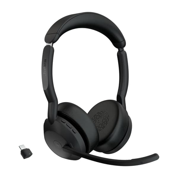 GN Jabra Jabra Evolve2 55 MS Stereo - Headset - on-ear - Bluetooth - trådløs - aktiv støjreduktion - USB-C - sort - Zoom Certified, Cisco Webex Certif