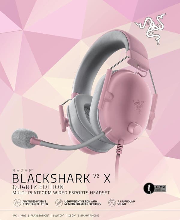 Razer BlackShark V2 X - Headset - cirkumaural - Bluetooth - trådlös, trådbunden - 3,5 mm jack - brusisolering - vit (RZ04-03240800-R3M1)