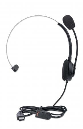 MANHATTAN Mono USB-kuulokkeet, ympyrämuotoilu (Over-Ear), yksipuolinen korvakuppi, langallinen, USB-A-liitin, integroitu äänenvoimakkuuden säätö, sääd