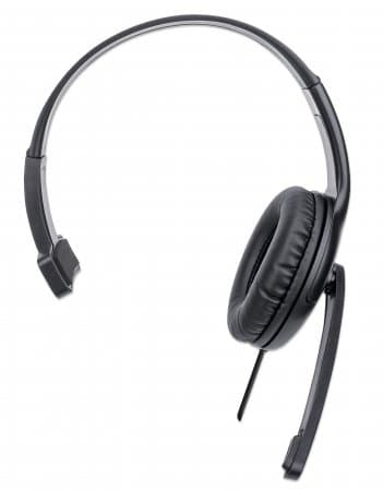 MANHATTAN Mono USB Headset, On-Ear Design (On-Ear), Enkeltsidet Ørekop, Kabelført, USB-A stik, Integreret lydstyrkekontrol, Justerbar mikrofon, Sort (