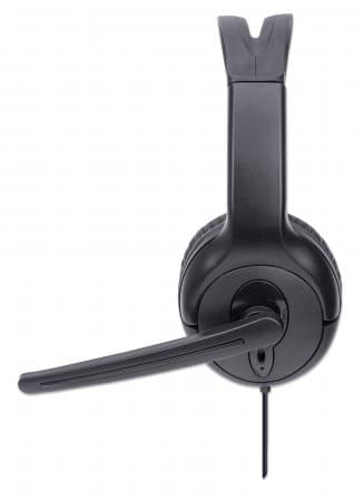 MANHATTAN Mono USB Headset, On-Ear Design (On-Ear), Enkeltsidet Ørekop, Kabelført, USB-A stik, Integreret lydstyrkekontrol, Justerbar mikrofon, Sort (
