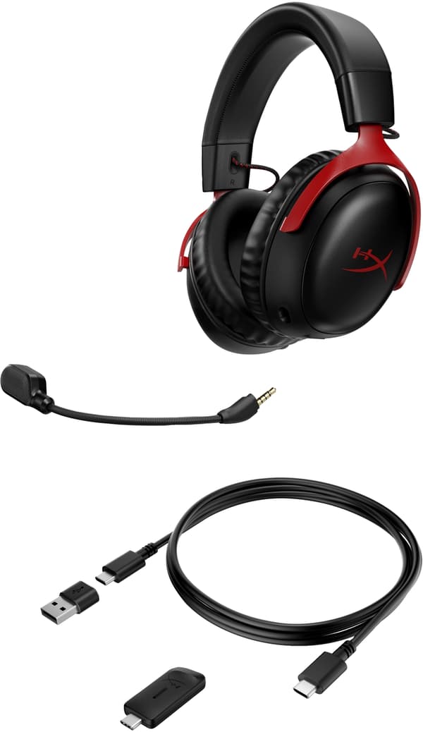 HP HyperX Cloud III Wireless - Gaming headset - Kablet og trådløst - Gaming - 10 - 21000 Hz - 330 g - Hovedtelefoner - Sort - Rød (77Z46AA)
